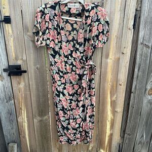 Vintage Women's Floral Midi Dress Size 4 Multicolor Short Sleeve Casual